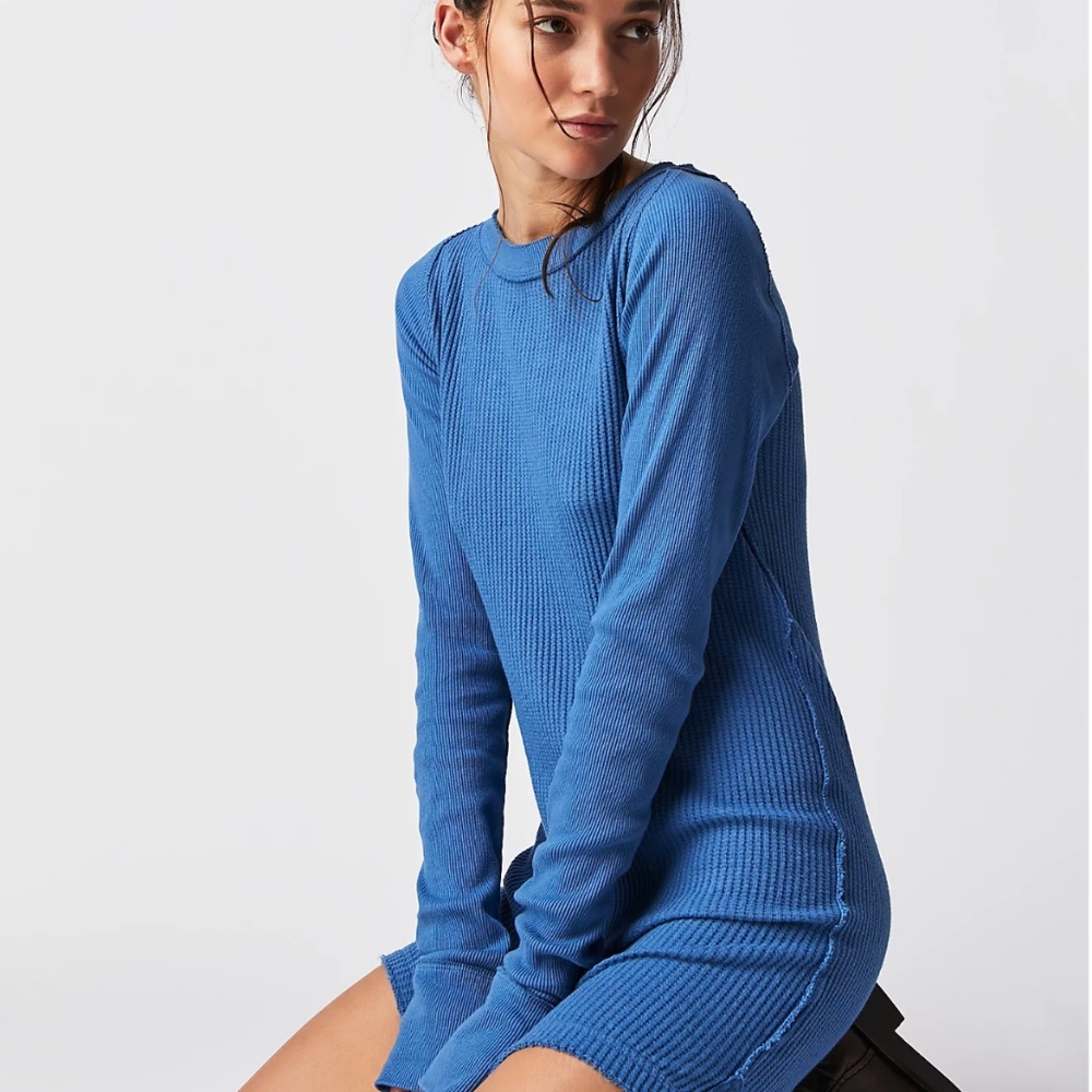 Free People Blue Knit Long Sleeve Top